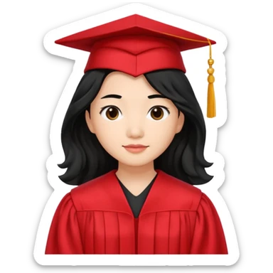 Graduate red asian black hair with wavy hair long  sticker