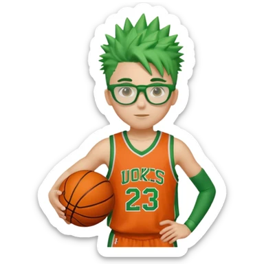 Green-Haired Athlete – Green spiky hair, orange basketball uniform, glasses, holding ball.


 sticker