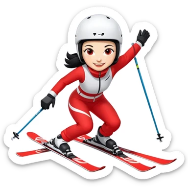 Skifahrerin Abfahrtshocke Anzug rot weiss Schriftzug Stephanie Ski Schriftzug Head schwarze Haare lächeln  sticker