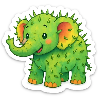 elephant with cactus spikes, bright colors, friendly atmosphere sticker