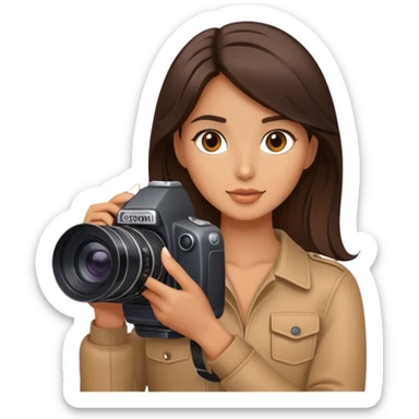 Brunette model with a camera sticker