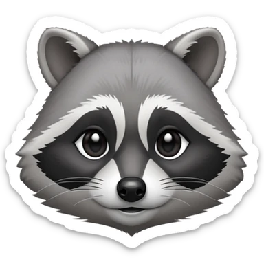 Cinematic-Noble-Raccoon-Portrait-Emoji – Poised and confident, with a sturdy build and a beautifully textured fur of silver-grey accented by dark black facial markings, deep-set, cute big black eyes, simplified yet sharp and sophisticated zoom out to show shoulders sticker
