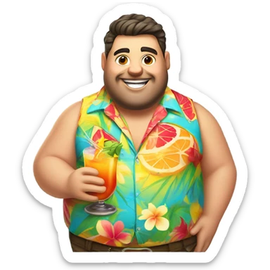 Fat guy in hawai shirt and fancy drink sticker