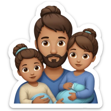 brown family with mom dad teenage daughter toddler son and baby. moms hair is in a bun. dad has a beard.  sticker