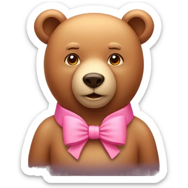 light brown bear with pretty pink bow around neck sticker