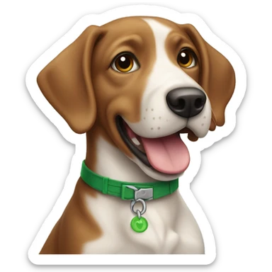 Brown and white dog with green collar and tongue sticking out sticker