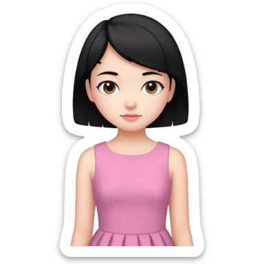 Un emoji de una. Chica adolescente vestido rosado pelo corto negro casi por los hombros sticker