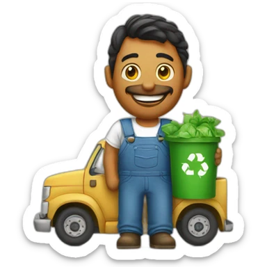 farmer in a truck with a recycling t-shirt sticker