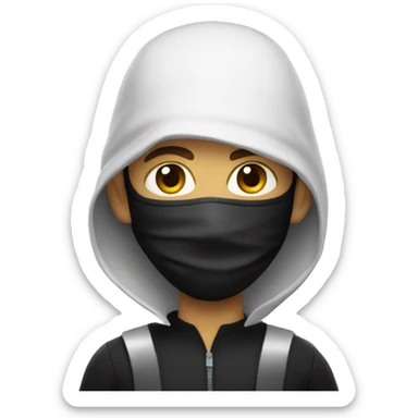 A robber dressed white and black wearing a mask sticker
