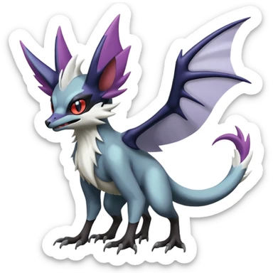 Shiny Noibat-Noivern-Mightyena-Silvally-Fakémon-hybrid-creature (full body)  sticker