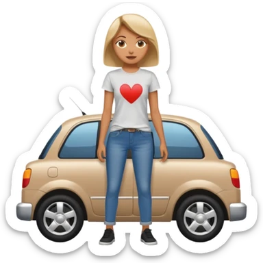 mujer empujando un carro automovil  por la parte trasera sticker