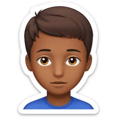 teenage boy with very short gradient hair, brown eyes and long sticker