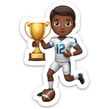 football player with dark brown hair full body image holding a trophy and football sticker