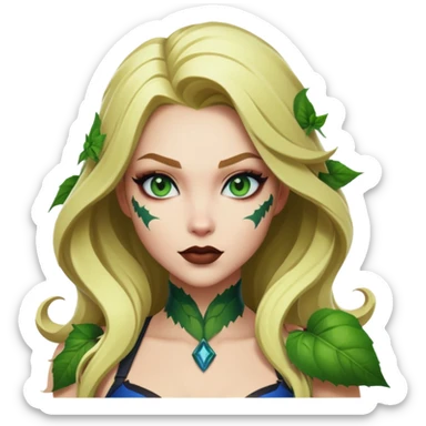 poison ivy fortnite skin with  dark blue eyes. With green lips and blonde hair sticker