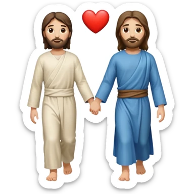 Jesus and a person walking side by side, a heart between them sticker