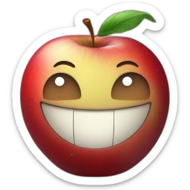 round apple planet with a cartoon smirking with big courageous eyes sticker