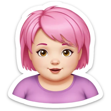 "Create an emoji-style illustration of a chubby Anne-Marie. She should have a round face, a cheerful expression, and her signature short pink hair. Make her look cute and expressive, with a fun and playful vibe." sticker