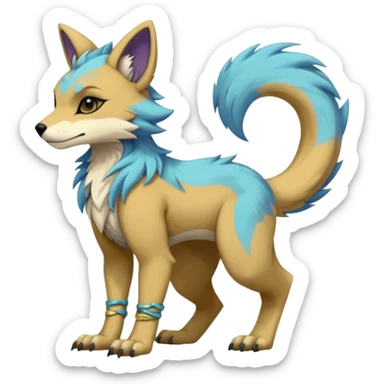 Edgy shiny exotic colorful smooth soft pastel modern anthro furry vernid-trico-Protogen-Primagen-WereGarurumon-hybrid fursona by Falvie, LiLaiRa, AngieWolf sticker