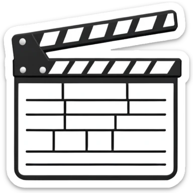 minimalist clapperboard outline, thin black lines only, no fill, just frame and diagonal line sticker