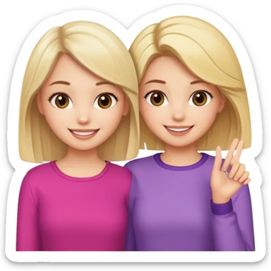 a brunette girl and a blonde girl in cute outfits smiling friends sticker