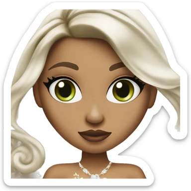 Bratz, bride, brunette wavy long  hair, olive skin, green almond cat eyes sticker