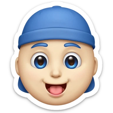 An emoji with a blue hat on its head and 1 blink and tongue sticking out sticker