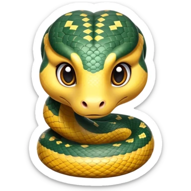 cinematic-cute-anaconda-portrait-emoji,-head-tilted-playfully-and-inquisitively,-with-a-sleek,-shimmering-body-adorned-with-detailed-scale-sriped patterns-and-round,-sparkling-eyes-full-of-wonder,-simplified-yet-irresistibly-adorable-features sticker