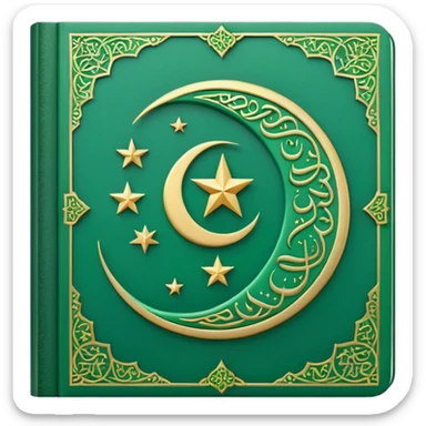 Closed Quran with the Islamic Symbol on it (moon and star) green from left to right sticker