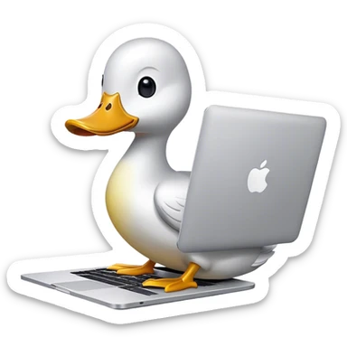 A cartoon duck using one macbook sticker