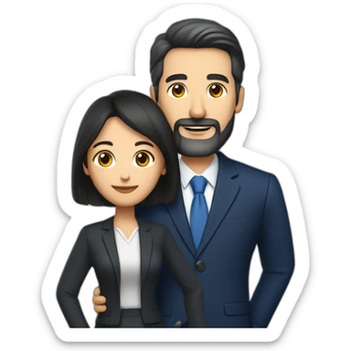 husband middle aged executive classic dark hair thin beard wearing dark blue business suit and bible, with wife filipina age 55 dark hair sticker