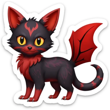 Vampiric Batty Black and Sanguine-red Noibat-Litten-Torracat-Lykoi-hybrid-fusion (full body) sticker