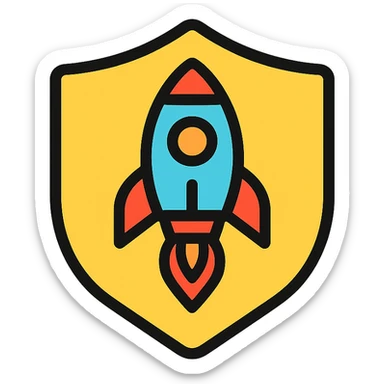 rocket badge, modern icon, clean lines, flat color, minimal, suitable for app achievement badge sticker