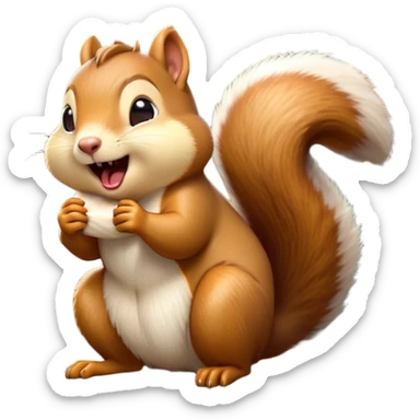 Cinematic Silly Yawning Squirrel Portrait Emoji, Head tilted with a dramatic, wide-open yawn revealing a tiny, adorable snout, soft, downy fur and a fluffy tail slightly askew, Simplified yet irresistibly cute features, highly detailed, glowing with a soft, cozy woodland glow, high shine, relaxed yet humorously expressive, stylized with a dash of whimsical woodland charm, soft glowing outline, capturing the essence of a drowsy yet endearing squirrel that appears ready to stretch and yawn its way into your heart! sticker