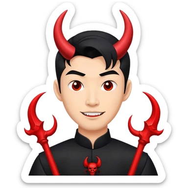 an asian male bride with the face of devil in black wedding dress sticker