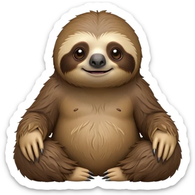 cinematic-sloth-realistic-full-body-sitting-emoji,-long-curved-claws-clinging,-thick-shaggy-brown-fur-slightly-ruffled,-head-tilted-dramatically,-slow-blinking-eyes-filled-with-serene-wisdom,-simplified-yet-realistic-focused-features,-highly-detailed,-glowing-with-an-almost-sarcastic-glow sticker