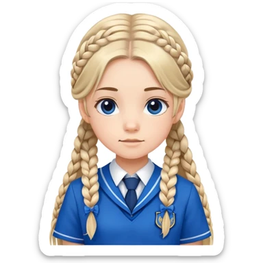A cute girl with braids, long hair and blue ribbons with a blue school uniform  sticker