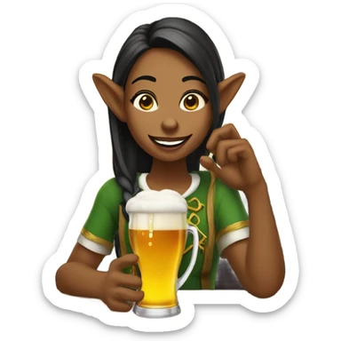 A girl with elf ears drinks beer sticker
