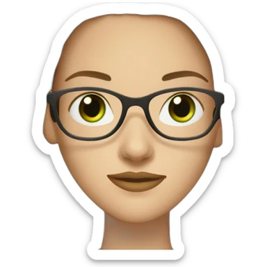 White woman with long dark brown straight hair and green eyes using glasses writing sticker