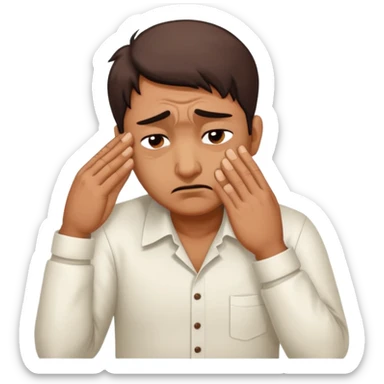 A cartoon sticker of an exhausted Indian man facepalming softly with a dramatic sigh. Add text: “Main thak gaya boss.” sticker