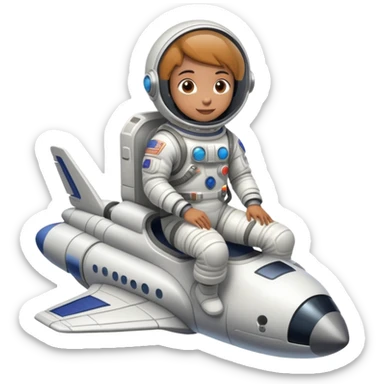 A spacesuit wearing person sitting on top outside a flying spaceship sticker