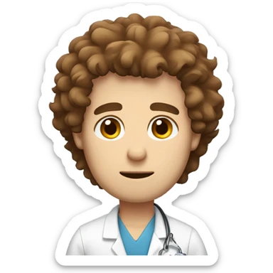 Veterinarian - male, handsome, brown fluffy hair, tired-looking, white  sticker