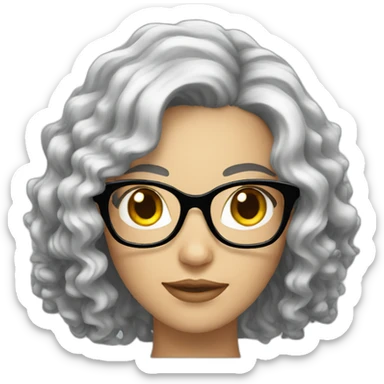 white woman with long curly black hair and glasses sticker