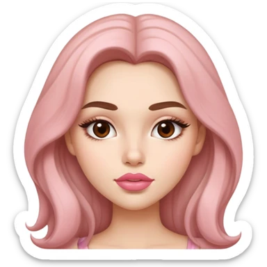 Really light tone skinned pretty girl with big plump lips pinkish nude lipliner and silky brown long voluminous hair , thin eyebrows and brown eyes and dimples and a tight white tang top sticker