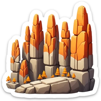 Stone Forest Yunnan limestone formations, simplified emoji style with bold outlines and bright colors, cartoon style tall rock formations sticker
