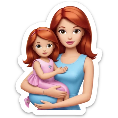 Barbie girl with makeup with brown hair with baby daughter girl with red hair by the hand sticker