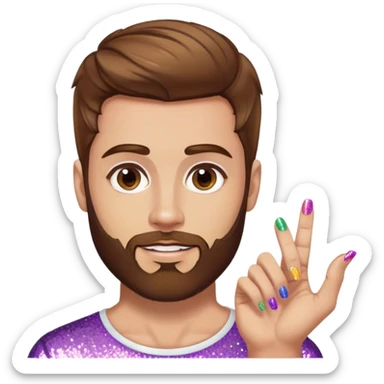 white man with medium length brown hair and short brown beard, very gay pride, add glitter and nail polish more gay sticker
