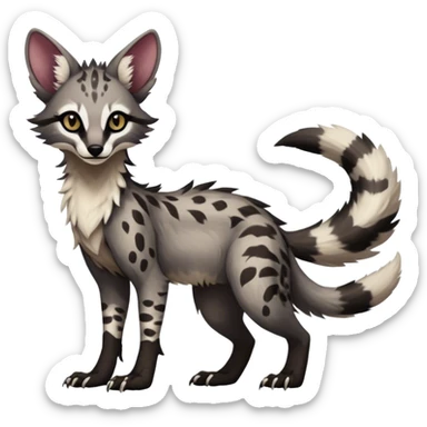 Cute Realistic Feral Rare Fantasy dark Vernid-Sergal-Genet-Trico-species by LiLaiRa, random markings, tufted tail, tufted ears, full body sticker