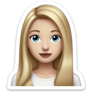 Girl with straight, dark blonde hair, blue eyes, white skin, makeup, rose pink lips, middle part, darker haur sticker