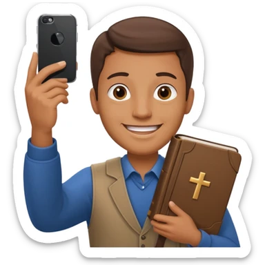 un homme avec une bible a la main qui fais un selfie  sticker