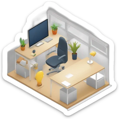 isometric square solid outline border containing indoor creative office IT people active working computer tools simple clean makerspace #edc31b  sticker
